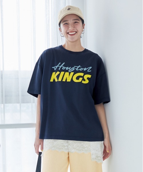 Right-on(ライトオン)の「HONEYSUCKLE ROSE(ハニーサックルローズ)アシッド加工ロゴプリントTシャツ(Tシャツ/カットソー・レディース・ネイビー/ブラウン/ダークグレー/キナリ・S/M/L)」の4枚目の写真
