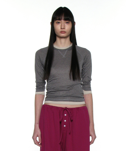 PARTIMENTO WOMEN(パルティメントウィメン)の「PWC シア レグランスリークォータースリーブT_チャコールメランジェ(Tシャツ/カットソー・レディース・その他・SMALL/MEDIUM/LARGE)」の1枚目の写真