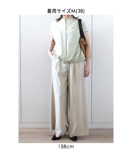 MK MICHEL KLEIN（エムケーミッシェルクラン）の「[UVカット/防シワ/抗ピリング/洗える]ピンストライプ柄プルオンワイドパンツ（カーゴパンツ・レディース・ブラウン/ベージュ・38）」の3枚目の写真