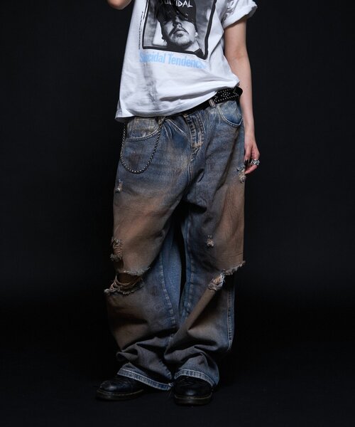 WHO'S WHO gallery(フーズフーギャラリー)の「【BLESS YOU】 ダメージボロデニム(デニムパンツ・メンズ・サックスブルー・LARGE/MEDIUM/SMALL/X-SMALL)」の10枚目の写真