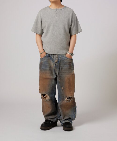 WHO'S WHO gallery(フーズフーギャラリー)の「【26AW LOOK掲載品番】【BLESS YOU】 ダメージボロデニム(デニムパンツ・メンズ・サックスブルー・LARGE/MEDIUM/SMALL/X-SMALL)」の8枚目の写真