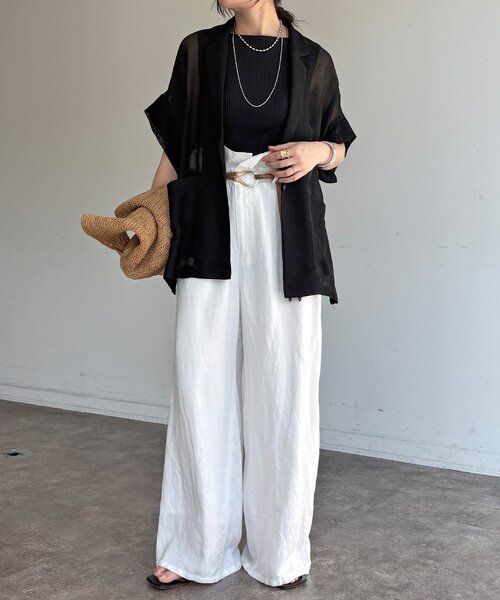 DouDou(ドゥドゥ)の「ウエストギャザーリネン混パンツ(その他パンツ・レディース・ダークグリーン/オフホワイト/ネイビー・38/36)」の5枚目の写真