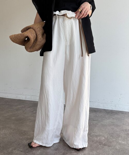 DouDou(ドゥドゥ)の「ウエストギャザーリネン混パンツ(その他パンツ・レディース・ダークグリーン/オフホワイト/ネイビー・38/36)」の11枚目の写真