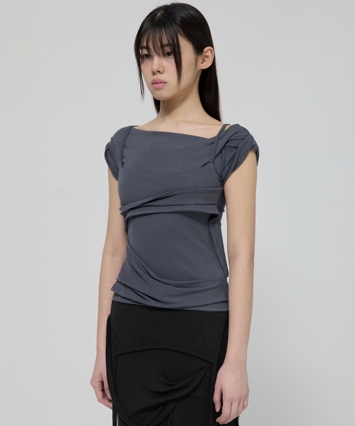 FLAREUP(フレアアップ)の「Layered Bustier T-Shirt (FL-108_Charcoal)(Tシャツ/カットソー・レディース・チャコールグレー・OS)」の4枚目の写真