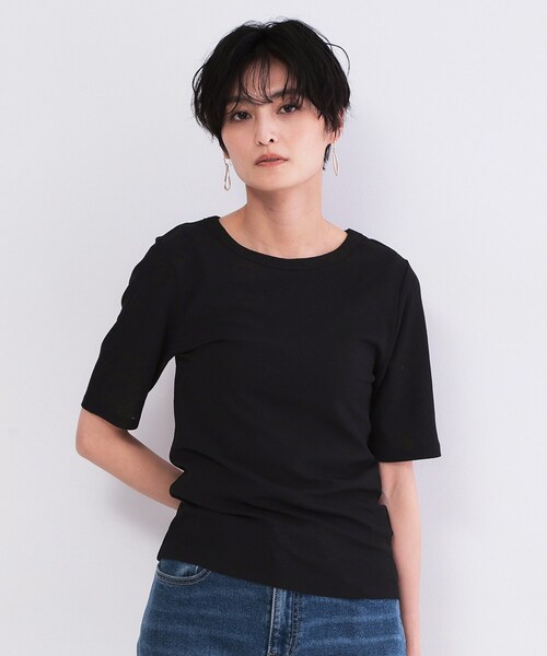 OPAQUE.CLIP(オペークドットクリップ)の「シアーメランジリブカットソー【洗濯機OK】(Tシャツ/カットソー・レディース・ブルー系その他/ホワイト/ブラック・00)」の2枚目の写真