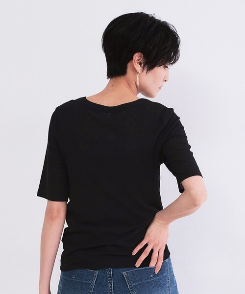 OPAQUE.CLIP(オペークドットクリップ)の「シアーメランジリブカットソー【洗濯機OK】(Tシャツ/カットソー・レディース・ブルー系その他/ホワイト/ブラック・00)」の7枚目の写真