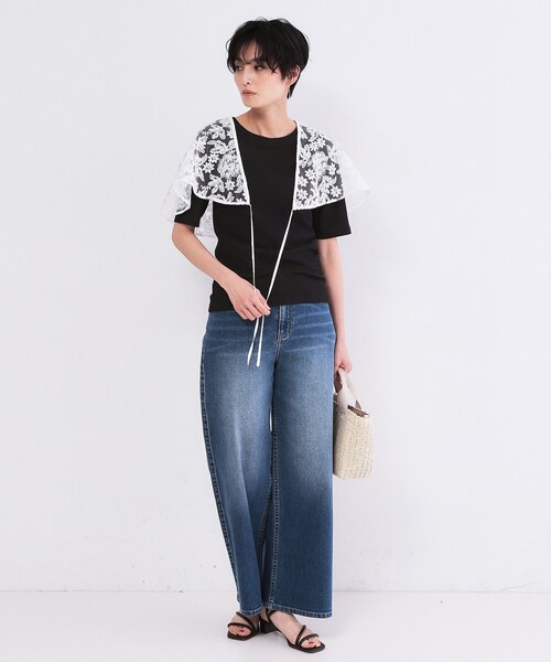 OPAQUE.CLIP(オペークドットクリップ)の「シアーメランジリブカットソー【洗濯機OK】(Tシャツ/カットソー・レディース・ブルー系その他/ホワイト/ブラック・00)」の6枚目の写真
