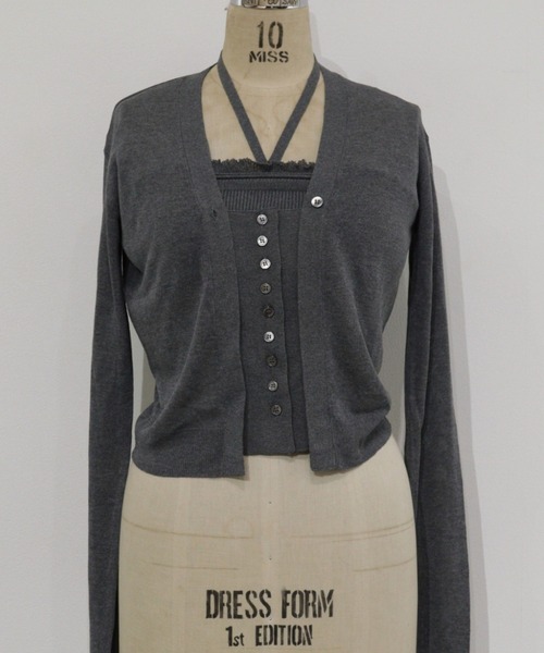 LA PEAU DE GEM(ラポドゥジェム)の「【LA PEAU DE GEM】buri 2p knit cardigan/ブリ2Pニットカーディガン(カーディガン/ボレロ・レディース・グレー/ブラック・FREE)」の2枚目の写真