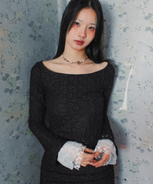 アリーナアンティークレースロングスリーブTシャツ_ブラック