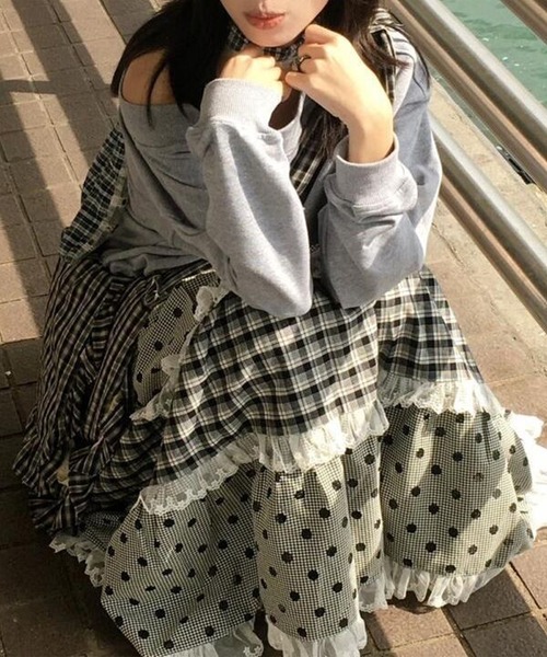 leune(ルネ)の「チェック×ドット切り替えティアードスカート(スカート・レディース・ブラック・SMALL/MEDIUM/LARGE)」の6枚目の写真