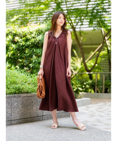 セリーヌ リネン マキシドレス ワンピース 2018 resort リネン スクープネック マキシドレス（ワンピース）｜BANANA REPUBLIC