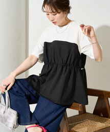 限定展開 布帛 ドッキング ドロー コード 半袖 Tシャツ