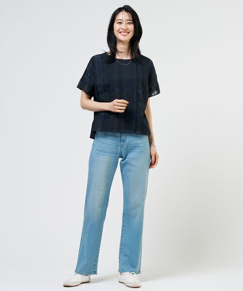 J.PRESS Ladies(J.プレス レディス)の「【一枚で着映え】シャドーチェック カットソー(Tシャツ/カットソー・レディース・ホワイト系/ネイビー系/ダークブラウン系3・SMALL)」の5枚目の写真