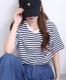 ボーダーコットン天竺半袖Tシャツ