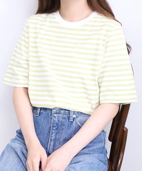 FUNALIVE（ファンアライブ）の「ボーダーコットン天竺半袖Tシャツ（Tシャツ/カットソー・レディース・ネイビー/オフホワイト/ブルー/グリーン・L/M/LL）」の16枚目の写真