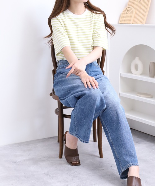 FUNALIVE（ファンアライブ）の「ボーダーコットン天竺半袖Tシャツ（Tシャツ/カットソー・レディース・ネイビー/オフホワイト/ブルー/グリーン・L/M/LL）」の17枚目の写真