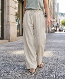 涼しいシボ感ギャザーワイドパンツ