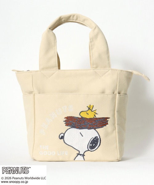 PEANUTS(ピーナッツ)の「PEANUTS SNOOPY(ピーナッツ スヌーピー)刺繍 ミニトートバッグ/レディース キャンバストート ランチバッグ ハンドバッグ キャラクター(トートバッグ・レディース・ブラック/ベージュ/グレー・FREE)」の9枚目の写真