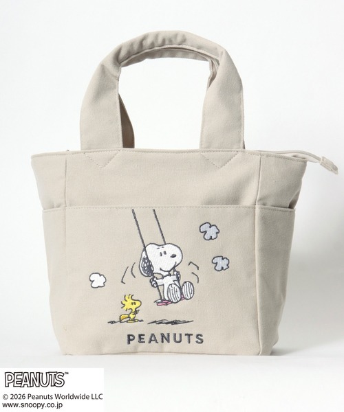 PEANUTS(ピーナッツ)の「PEANUTS SNOOPY(ピーナッツ スヌーピー)刺繍 ミニトートバッグ/レディース キャンバストート ランチバッグ ハンドバッグ キャラクター(トートバッグ・レディース・ブラック/ベージュ/グレー・FREE)」の6枚目の写真