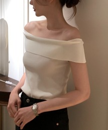 オフショルダー リブニット