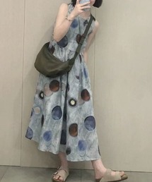 水玉プリント ノースリーブ ワンピース