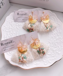 【RosraiE】フラワーボール インド刺繍リボン ピアス(MA)