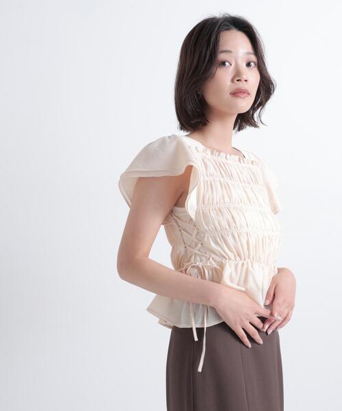 NATURAL BEAUTY BASIC(ナチュラルビューティーベーシック)の「レースアップフリルブラウス(シャツ/ブラウス・レディース・ブラック系その他2/ピンク/オフホワイト・フリ-)」の7枚目の写真