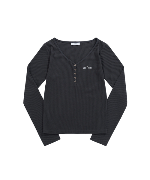 ASON(アズオン)の「WISH RIBBED BUTTON TEE / CHARCOAL(Tシャツ/カットソー・レディース・その他・FREE)」の2枚目の写真