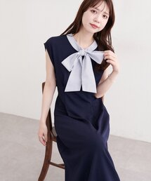 セール】〈canami〉配色ステッチラッフル袖ワンピース（ワンピース