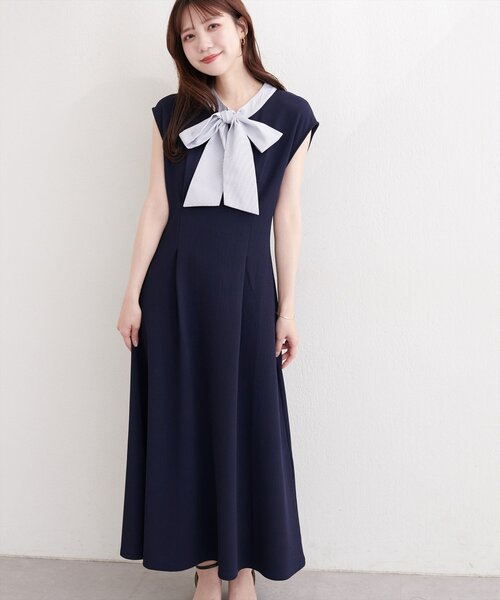 natural couture(ナチュラルクチュール)の「リボン付きノースリワンピース(ワンピース・レディース・ブルー系その他/オフホワイト/ネイビー/ブラック・FREE)」の8枚目の写真