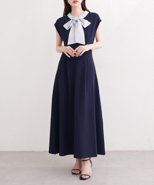natural couture(ナチュラルクチュール)の「リボン付きノースリワンピース(ワンピース・レディース・ブルー系その他/オフホワイト/ネイビー/ブラック・FREE)」の6枚目の写真