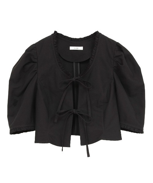 CLANE(クラネ)の「CLANE/クラネ/RIBBON SHORT BLOUSE(シャツ/ブラウス・レディース・ブラック/ホワイト・1)」の2枚目の写真