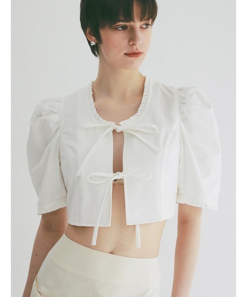 CLANE(クラネ)の「CLANE/クラネ/RIBBON SHORT BLOUSE(シャツ/ブラウス・レディース・ブラック/ホワイト・1)」の8枚目の写真