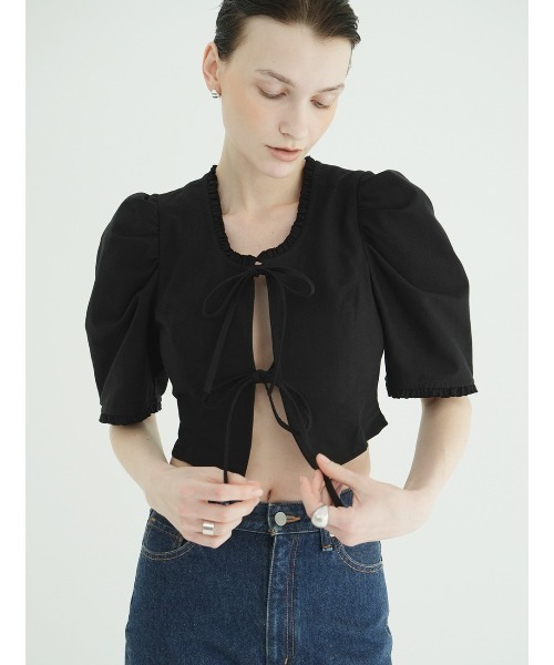CLANE(クラネ)の「CLANE/クラネ/RIBBON SHORT BLOUSE(シャツ/ブラウス・レディース・ブラック/ホワイト・1)」の14枚目の写真