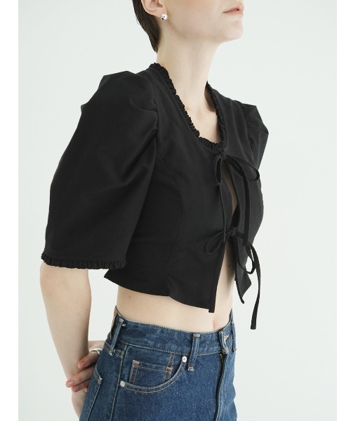 CLANE(クラネ)の「CLANE/クラネ/RIBBON SHORT BLOUSE(シャツ/ブラウス・レディース・ブラック/ホワイト・1)」の15枚目の写真