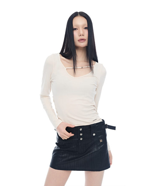 HALF DEVIL US(ハーフデビルアス)の「VネックストラップシャーリングTシャツ_ピーチ(Tシャツ/カットソー・レディース・その他・FREE)」の6枚目の写真