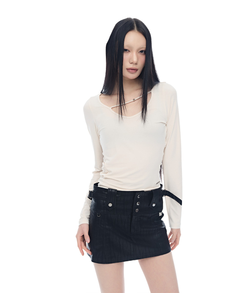 HALF DEVIL US(ハーフデビルアス)の「VネックストラップシャーリングTシャツ_ピーチ(Tシャツ/カットソー・レディース・その他・FREE)」の7枚目の写真