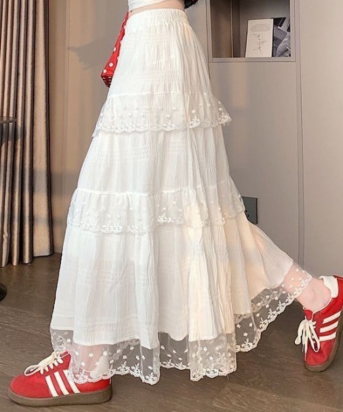 &soiree(アンドソワレ)の「ウエストゴムレースティアードワッシャースカート(スカート・レディース・ホワイト・SMALL/X-LARGE/LARGE/MEDIUM)」の2枚目の写真