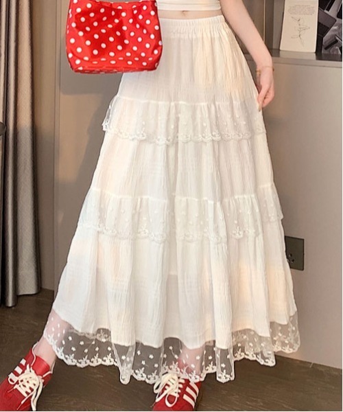 &soiree(アンドソワレ)の「ウエストゴムレースティアードワッシャースカート(スカート・レディース・ホワイト・SMALL/X-LARGE/LARGE/MEDIUM)」の6枚目の写真