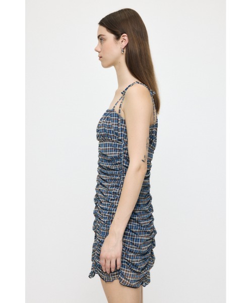 MOUSSY(マウジー)の「ASYMMETRY GATHER ミニドレス(ワンピース・レディース・ブルー系その他/ブラウン系その他/ブラック・2/1)」の4枚目の写真