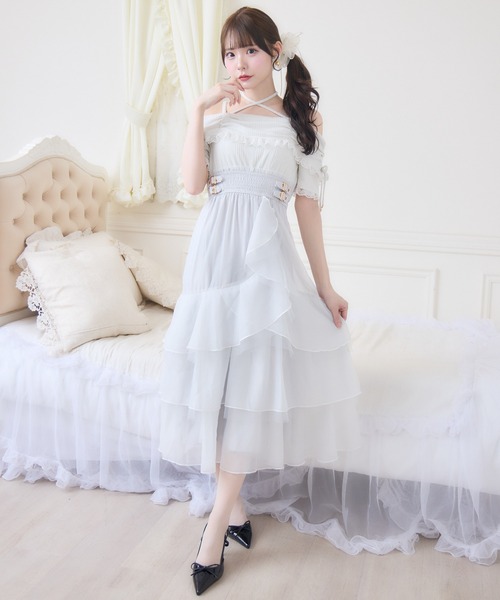 couture BY ROJITA（クチュールバイロジータ）の「オフショルドッキングティアードワンピース（ワンピース・レディース・ブラック/ホワイト/ピンク・FREE）」の4枚目の写真