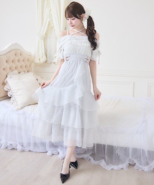 couture BY ROJITA（クチュールバイロジータ）の「オフショルドッキングティアードワンピース（ワンピース・レディース・ブラック/ホワイト/ピンク・FREE）」の5枚目の写真