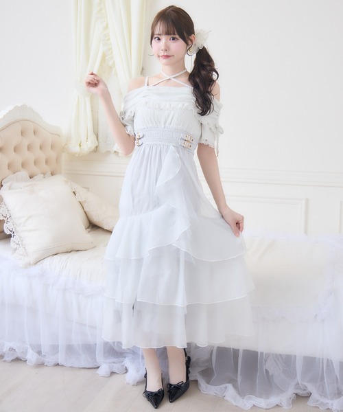 couture BY ROJITA（クチュールバイロジータ）の「オフショルドッキングティアードワンピース（ワンピース・レディース・ブラック/ホワイト/ピンク・FREE）」の6枚目の写真