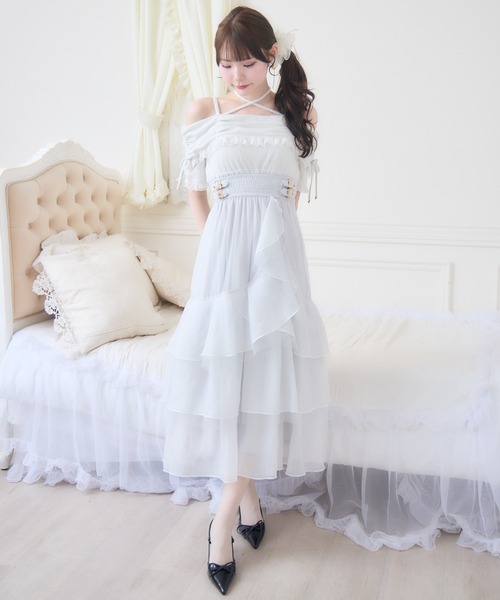 couture BY ROJITA（クチュールバイロジータ）の「オフショルドッキングティアードワンピース（ワンピース・レディース・ブラック/ホワイト/ピンク・FREE）」の8枚目の写真