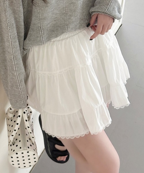 DAY CLOSET(デイ クローゼット)の「【インパン付き】韓国っぽティアードフリルレースハイウエストバルーンスカート レディース(スカート・レディース・ホワイト・FREE)」の16枚目の写真