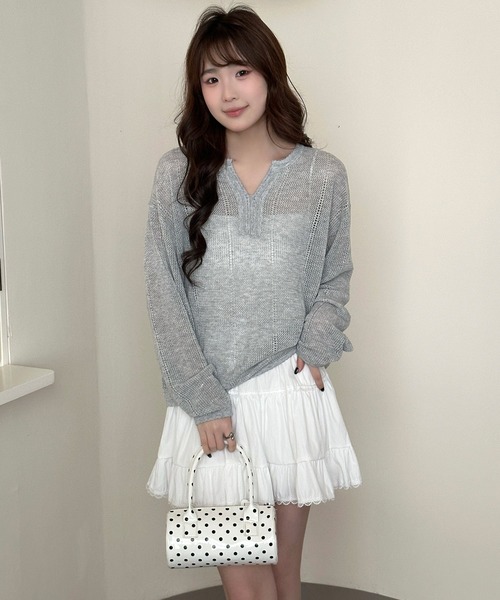 DAY CLOSET(デイ クローゼット)の「【インパン付き】韓国っぽティアードフリルレースハイウエストバルーンスカート レディース(スカート・レディース・ホワイト・FREE)」の4枚目の写真
