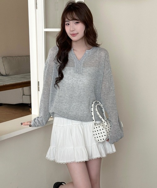 DAY CLOSET(デイ クローゼット)の「【インパン付き】韓国っぽティアードフリルレースハイウエストバルーンスカート レディース(スカート・レディース・ホワイト・FREE)」の5枚目の写真
