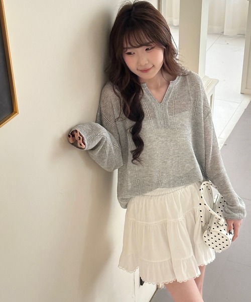 DAY CLOSET(デイ クローゼット)の「【インパン付き】韓国っぽティアードフリルレースハイウエストバルーンスカート レディース(スカート・レディース・ホワイト・FREE)」の6枚目の写真