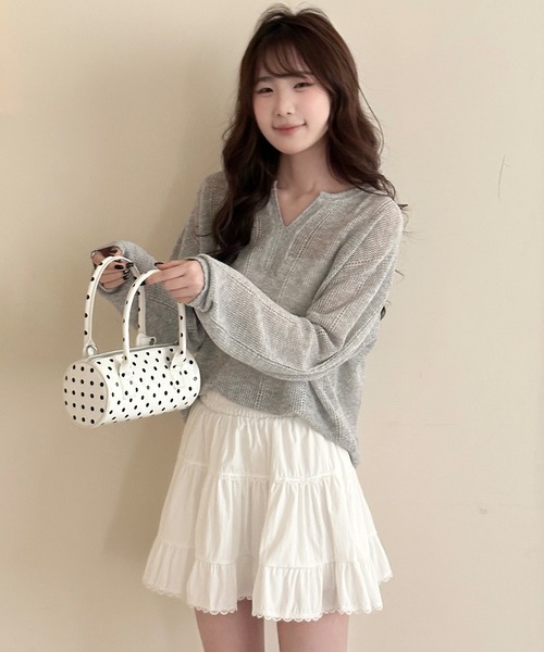 DAY CLOSET(デイ クローゼット)の「【インパン付き】韓国っぽティアードフリルレースハイウエストバルーンスカート レディース(スカート・レディース・ホワイト・FREE)」の7枚目の写真
