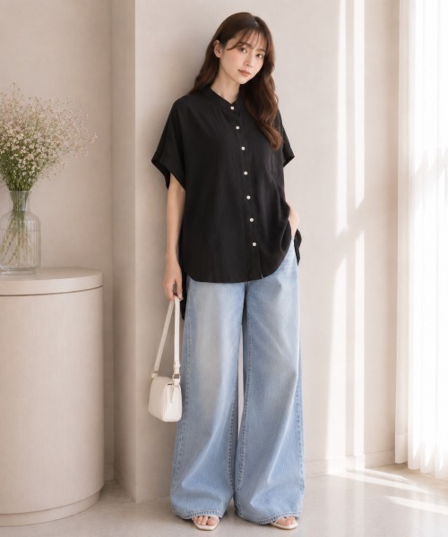 center i(センターアイ)の「バンドカラー ドルマンスリーブ 半袖ブラウス(シャツ/ブラウス・レディース・ベージュ/ホワイト/ブラック/ネイビー・FREE)」の10枚目の写真